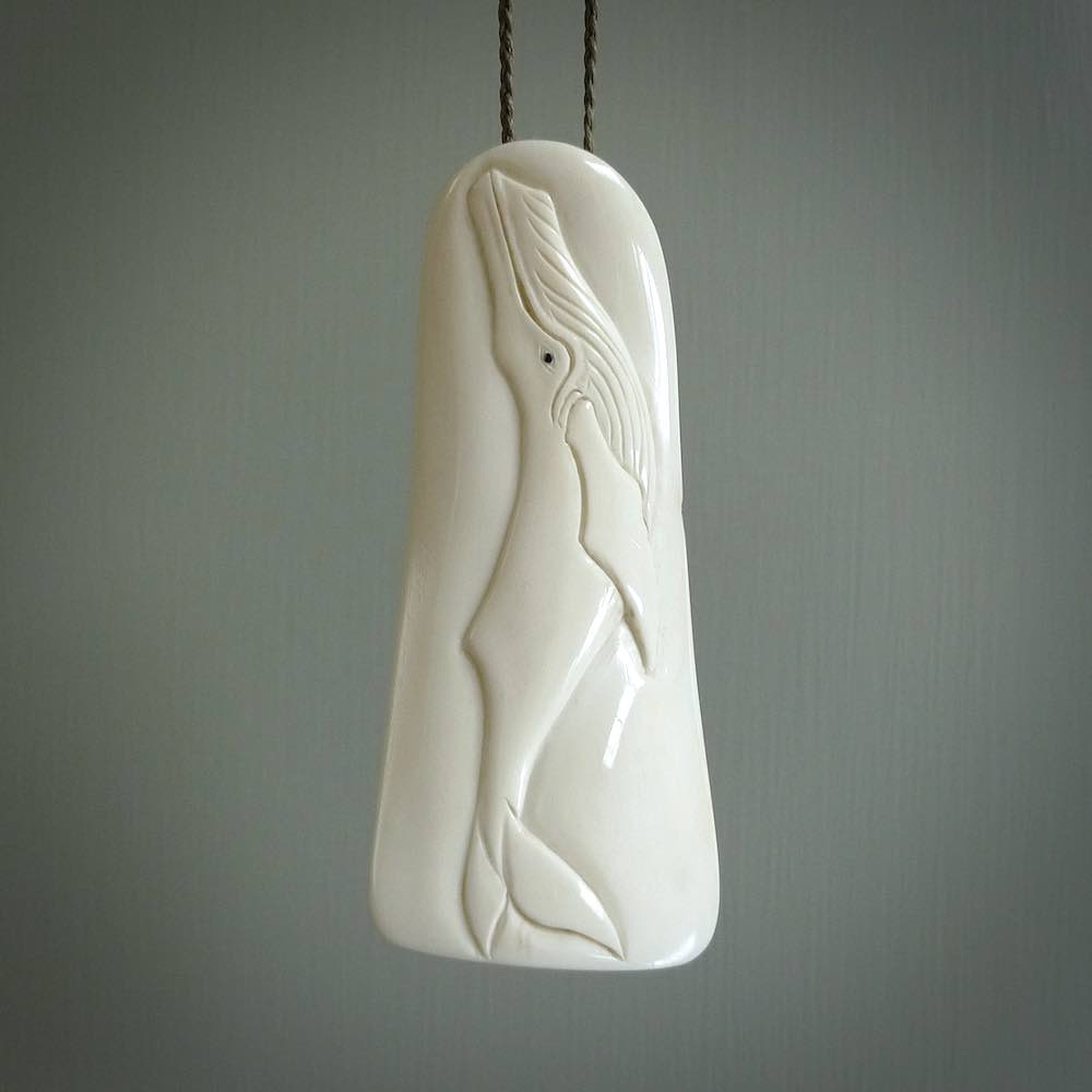 Carved Humpback Whale Cow Bone Fish Hook Pendant