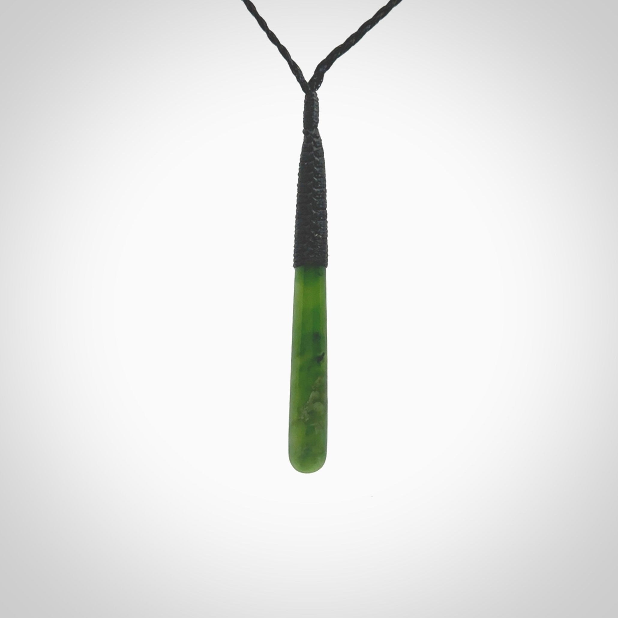 Large New Zealand Kahurangi Pounamu Jade Drop pendant and matching drop earrings. Hand carved from a lovely piece of local New Zealand Kahurangi. Matching necklace and earrings hand carved by Aaron Tabak.