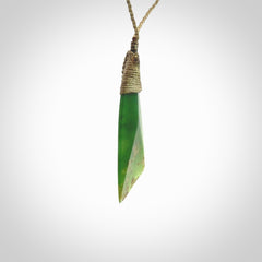 One only medium sized New Zealand jade drop pendant. Hand carved in New Zealand by Ric Moor, jade artist, for NZ Pacific.