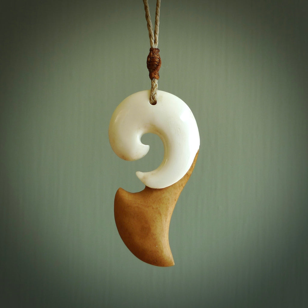 HAND CARVED BONE CONTEMPORARY PENDANT. STAINED BONE ART TO WEAR