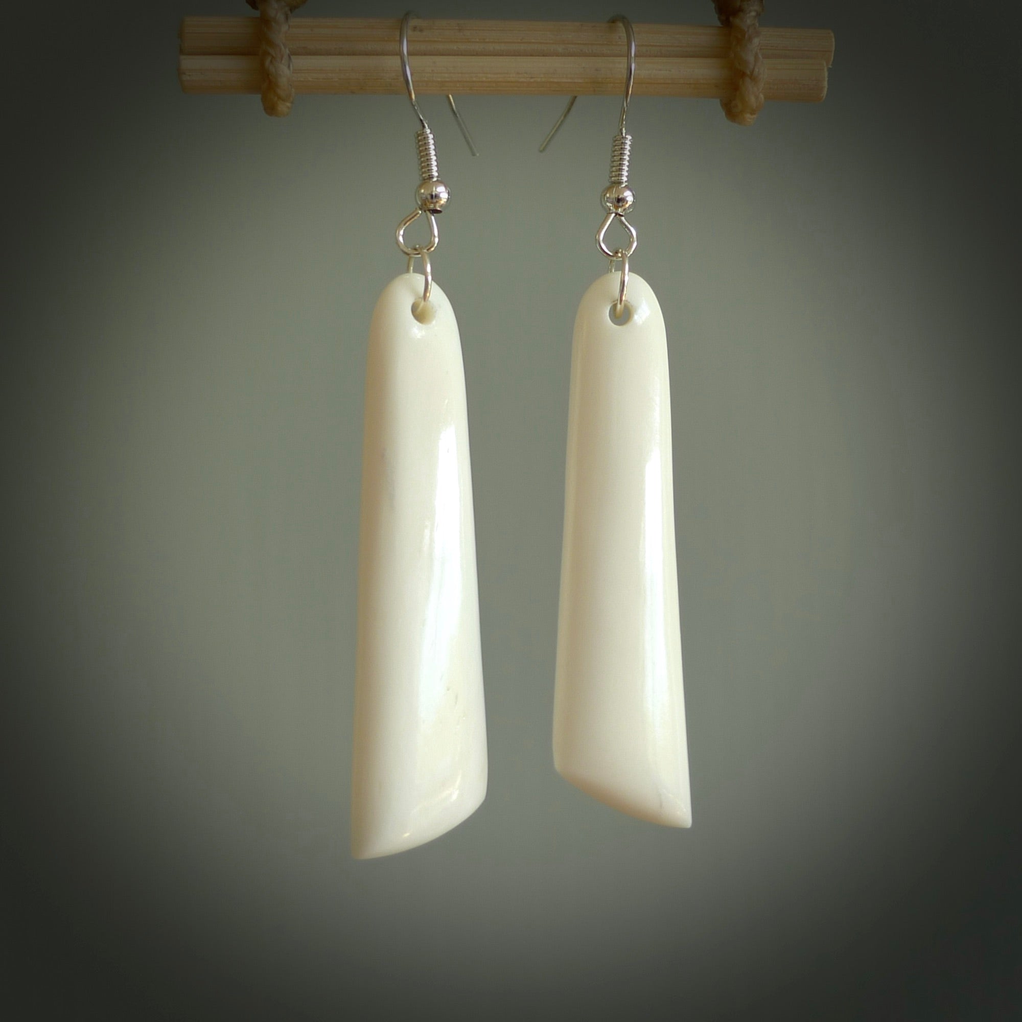 Hand carved large bone drop earrings. Hand made by&nbsp;Tj. One only large bone drop earrings. Real bone art to wear. Free Shipping worldwide.