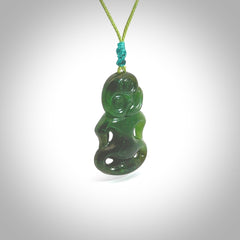 This pendant is a small jade tiki pendant. The carving shows wonderful detail on the front while the back is beautifully rounded. These are carved in Columbian Jade. The cord is adjustable in length. Provided in a woven kete pouch and shipped worldwide.