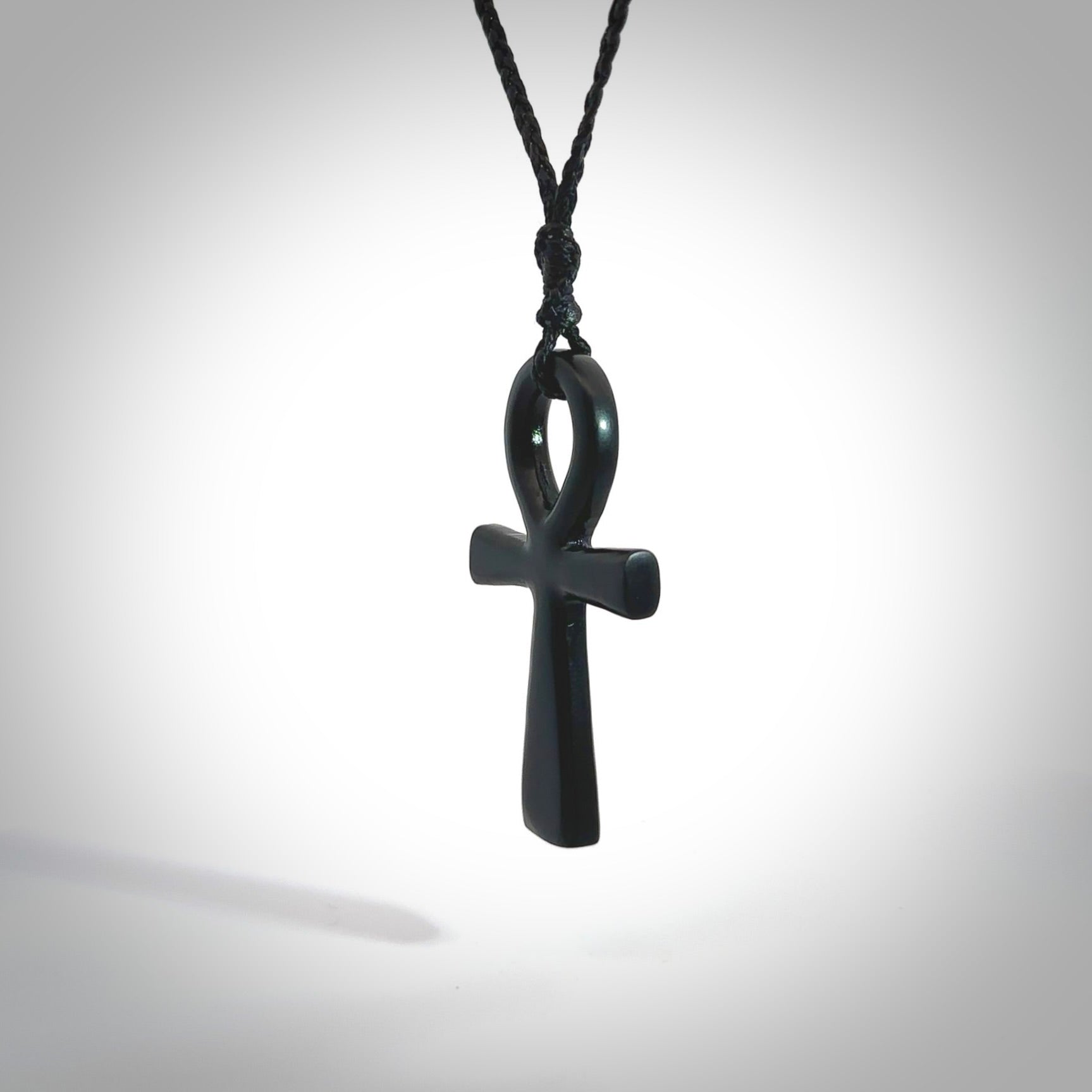 Black jade ankh cross pendant. Handmade jade jewellery made by NZ Pacific and for sale online.