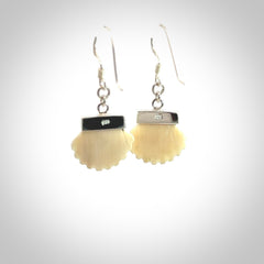 Hand made woolly mammoth tusk fanshell earrings with Sterling Silver. Mammoth tusk fanshell earrings with Sterling silver. Made by NZ Pacific and sale online only.