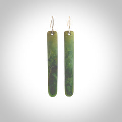 Hand carved large New Zealand jade drop earrings. Made by NZ Pacific from real jade. Online jewellery for sale online by NZ Pacific. Hand carved here in New Zealand by Ric Moor.