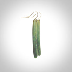 Hand carved large New Zealand jade drop earrings. Made by NZ Pacific from real jade. Online jewellery for sale online by NZ Pacific. Hand carved here in New Zealand by Ric Moor.