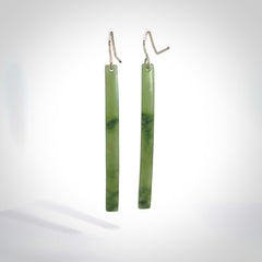 Hand carved large New Zealand jade drop earrings. Made by NZ Pacific from real jade. Online jewellery for sale online by NZ Pacific. Hand carved here in New Zealand by Ric Moor.