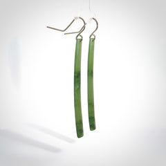 Hand carved large New Zealand jade drop earrings. Made by NZ Pacific from real jade. Online jewellery for sale online by NZ Pacific. Hand carved here in New Zealand by Ric Moor.