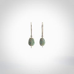 Hand carved New Zealand Aotea Stone drop earrings with Sterling Silver. One pair only. Unique earrings for women.