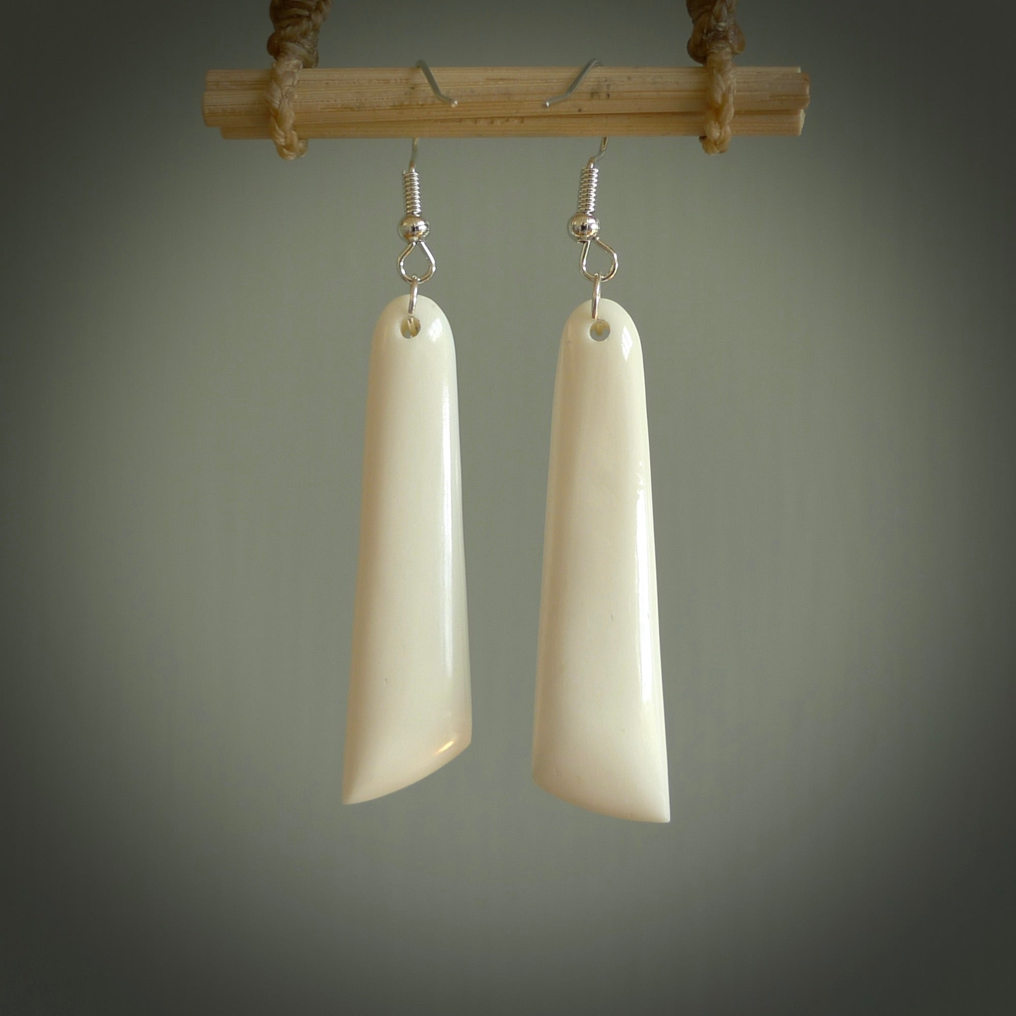 Hand carved large bone drop earrings. Hand made by&nbsp;Tj. One only large bone drop earrings. Real bone art to wear. Free Shipping worldwide.