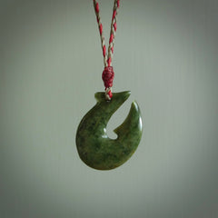 Hand carved New Zealand Jade Hook Pendant. Maori matau necklace hand carved.