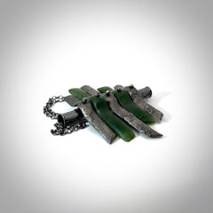 A photo of a sterling silver fashionable chain with New Zealand Jade. This is stylish womens statement piece - hand crafted here in New Zealand.