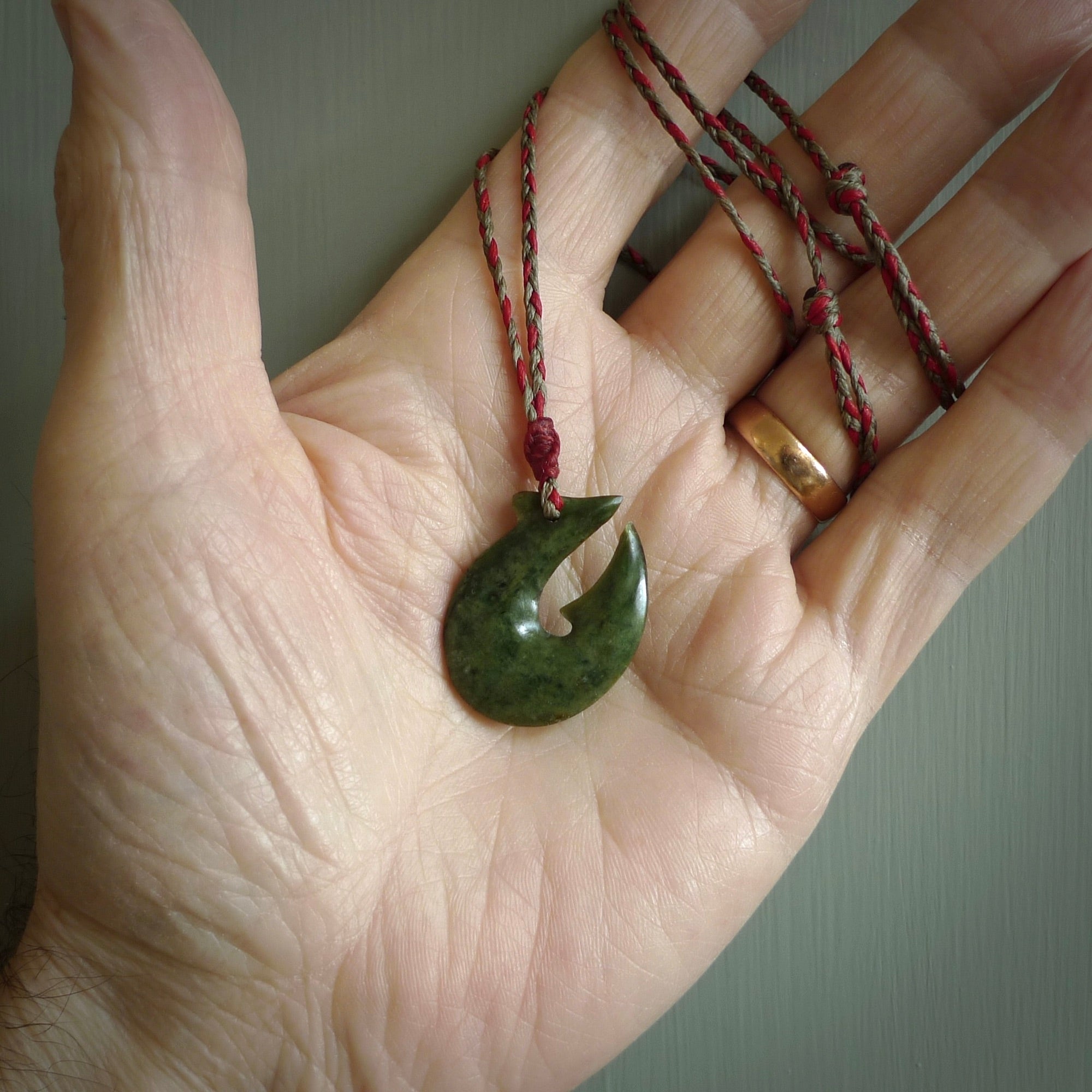 Hand carved New Zealand Jade Hook Pendant. Hand made Jade Hook, matau necklace provided with adjustable cord.