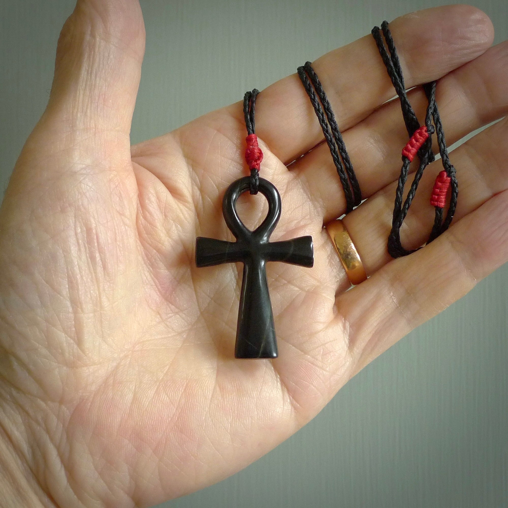 Black jade ankh cross pendant. Handmade jade jewellery made by NZ Pacific and for sale online.