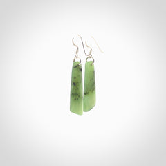 Hand carved New Zealand Jade drop earrings. New Zealand Jade earrings.