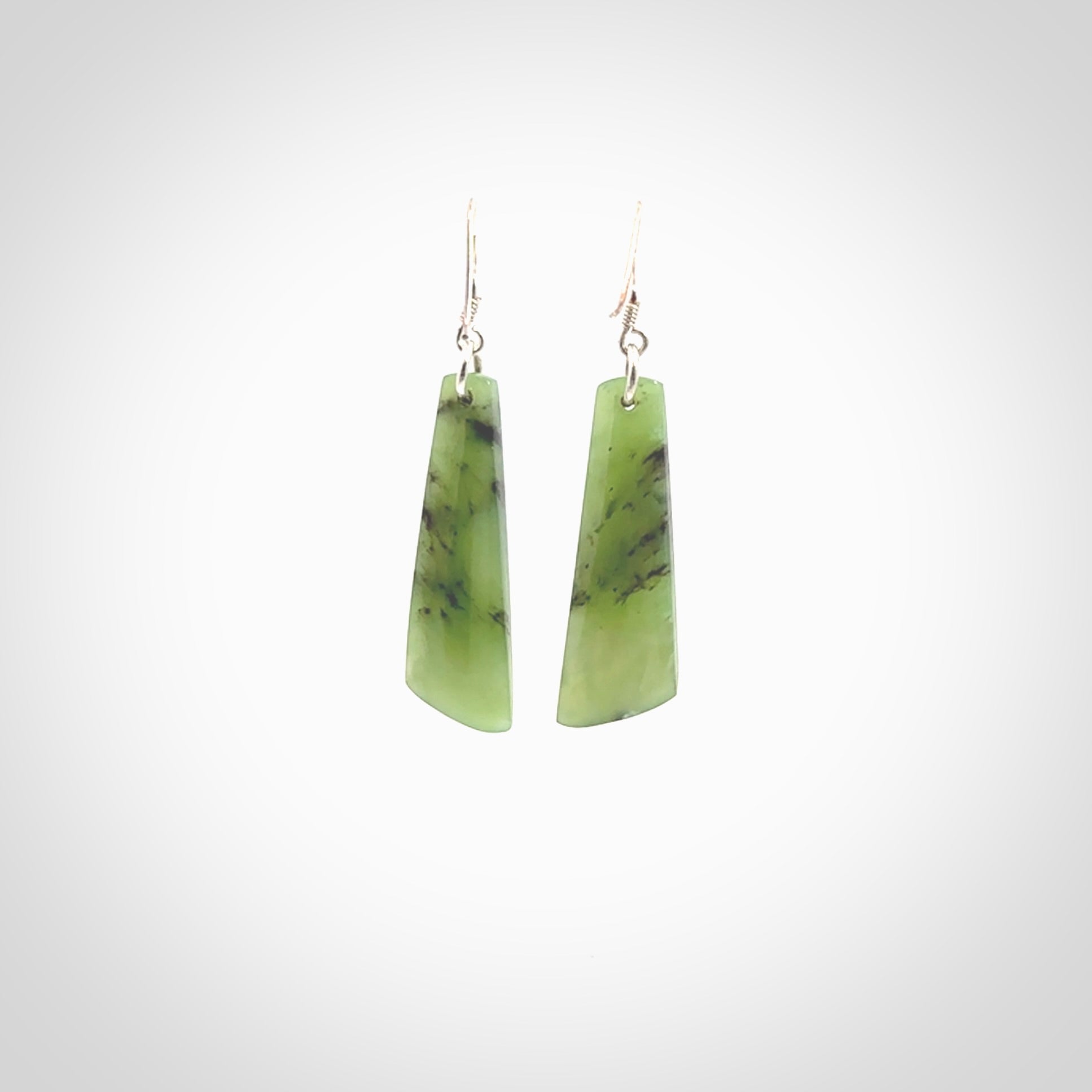 Hand carved New Zealand Jade drop earrings. New Zealand Jade earrings.