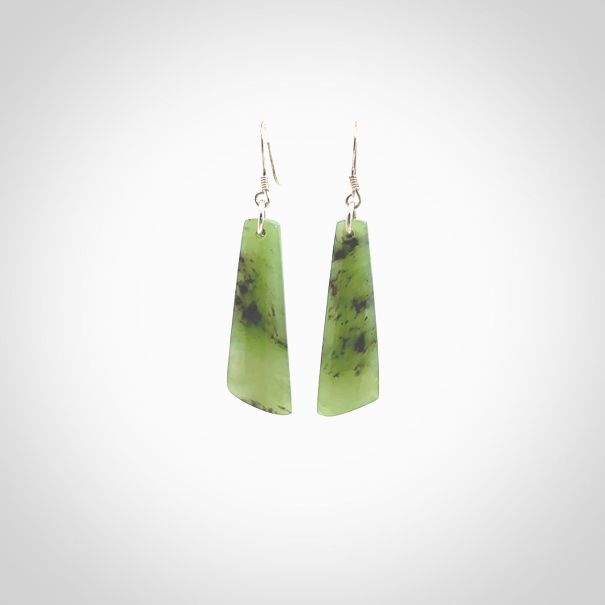 Hand carved New Zealand Jade drop earrings. New Zealand Jade earrings.