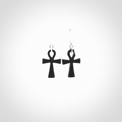 Small Black jade ankh cross earrings. Handmade jade jewellery made by NZ Pacific and for sale online. Beautiful art to wear.