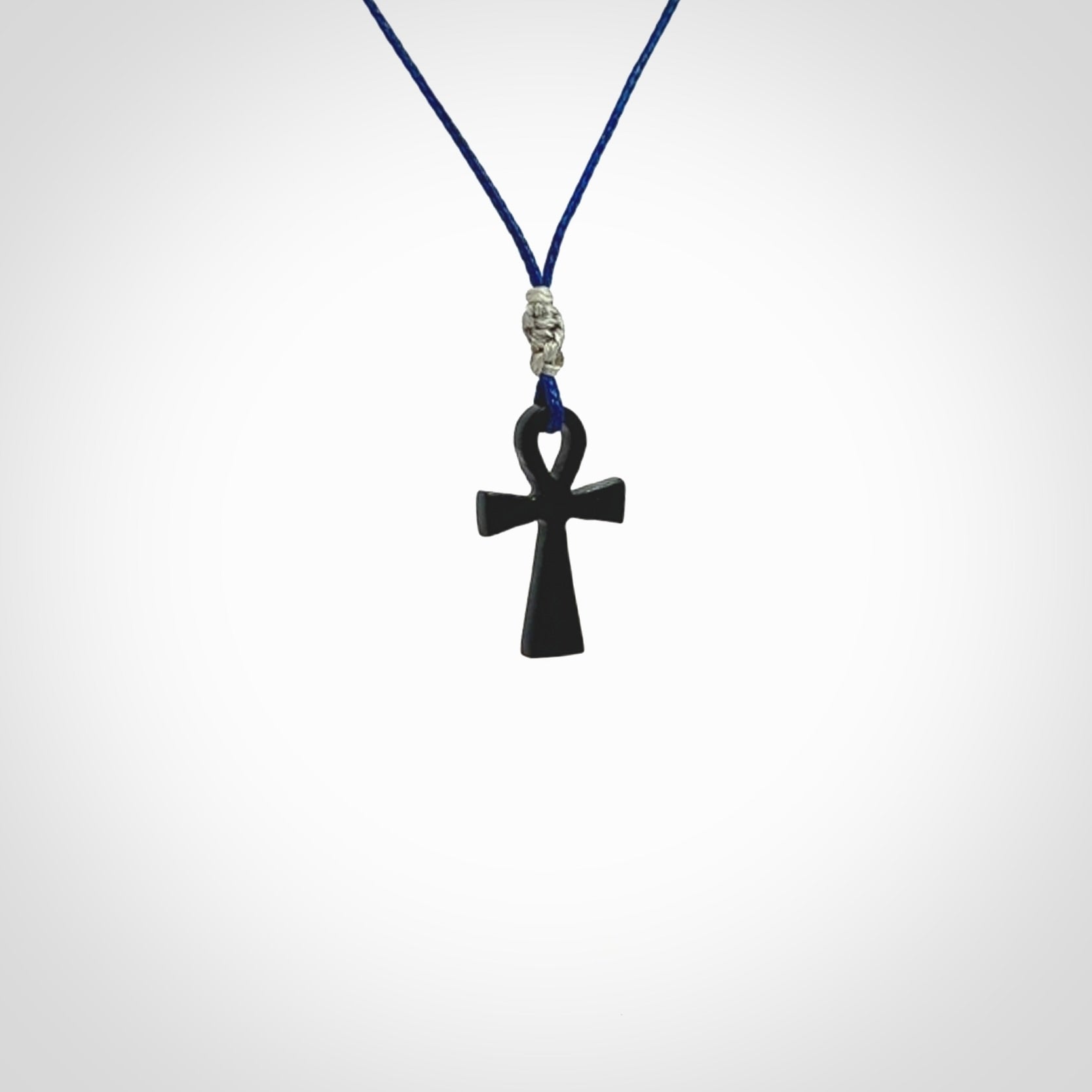 Small Black jade ankh cross pendant. Handmade jade jewellery made by NZ Pacific and for sale online. One only art to wear.