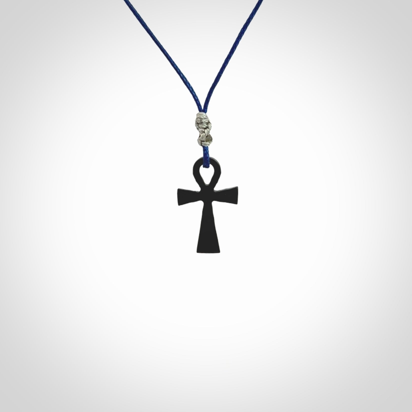 Small Black jade ankh cross pendant. Handmade jade jewellery made by NZ Pacific and for sale online. One only art to wear.