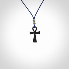 Small Black jade ankh cross pendant. Handmade jade jewellery made by NZ Pacific and for sale online. One only art to wear.