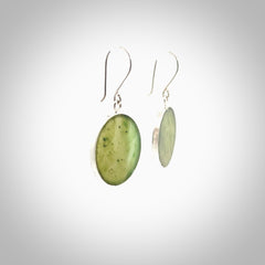 Hand carved medium Nephrite jade circle earrings. Made by NZ Pacific from real jade. Online jewellery for sale online by NZ Pacific.