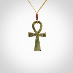 Aceh Jade Stone ankh cross pendant. Handmade jade jewellery made by NZ Pacific and for sale online. Jade stone ankh cross for men and women. Unique art to wear from NZ Pacific.