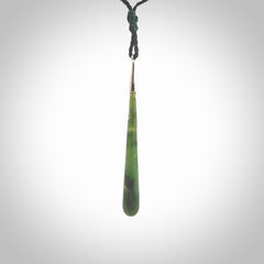 Hand made Nephrite Jade drop pendant with sterling silver cap. One only large drop pendant with adjustable black cord.