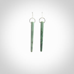 Hand crafted New Zealand Jade Inanga Jade drop earrings with Sterling Silver Hooks. Jade drop earrings, packaged in a woven kete pouch.