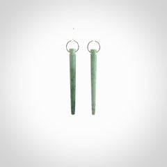 Hand crafted New Zealand Jade Inanga Jade drop earrings with Sterling Silver Hooks. Jade drop earrings, packaged in a woven kete pouch.