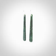 Hand crafted large, New Zealand Jade drop earrings with Sterling Silver Hooks. Jade drop earrings, packaged in a woven kete pouch.