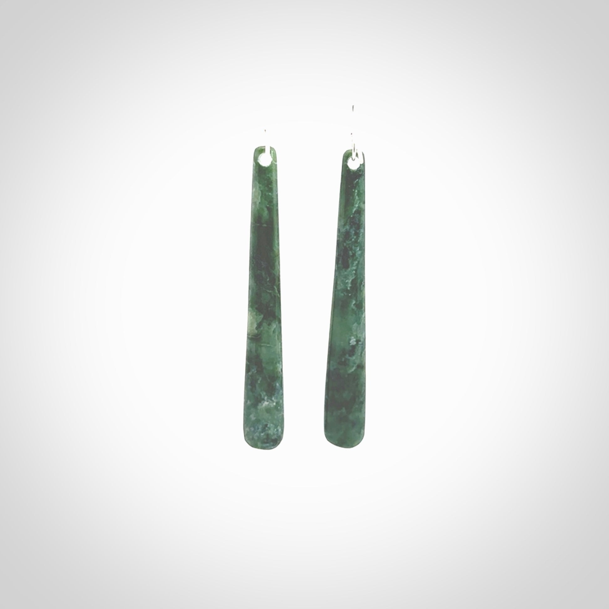 Hand crafted large, New Zealand Jade drop earrings with Sterling Silver Hooks. Jade drop earrings, packaged in a woven kete pouch.