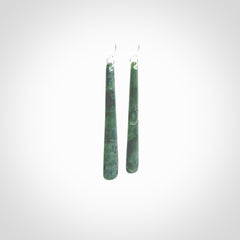 Hand crafted large, New Zealand Jade drop earrings with Sterling Silver Hooks. Jade drop earrings, packaged in a woven kete pouch.