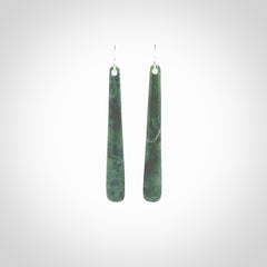 Hand crafted large, New Zealand Jade drop earrings with Sterling Silver Hooks. Jade drop earrings, packaged in a woven kete pouch.