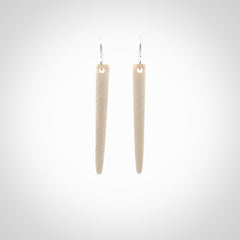 Hand carved large whalebone drop earrings hand made by Kristal Thompson. One only large whale bone drop earrings. Real whale bone art to wear. Free Shipping worldwide. One pair only, delivered in a kete pouch.