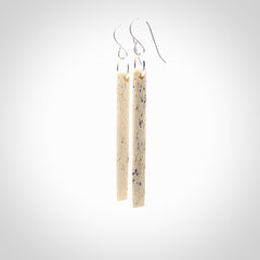 Hand carved large whalebone drop earrings hand made by Kristal Thompson. One only large whale bone drop earrings. Real whale bone art to wear. Free Shipping worldwide. One pair only, delivered in a kete pouch.