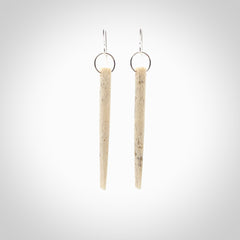 Hand carved large whalebone drop earrings hand made by Kristal Thompson. One only large whale bone drop earrings. Real whale bone art to wear. Free Shipping worldwide. One pair only, delivered in a kete pouch.