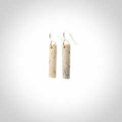 Hand carved medium whalebone drop earrings hand made by Kristal Thompson. One only large whale bone drop earrings. Real whale bone art to wear. Free Shipping worldwide. One pair only, delivered in a kete pouch.