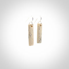 Hand carved medium whalebone drop earrings hand made by Kristal Thompson. One only large whale bone drop earrings. Real whale bone art to wear. Free Shipping worldwide. One pair only, delivered in a kete pouch.