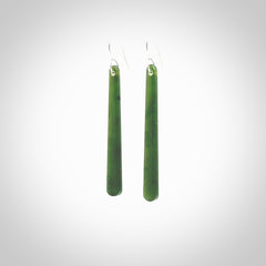 Hand crafted large, British Columbian Jade drop earrings with Sterling Silver Hooks. Jade drop earrings, packaged in a woven kete pouch.