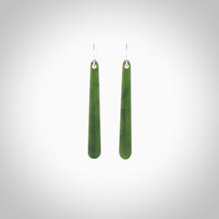 Hand crafted large, British Columbian Jade drop earrings with Sterling Silver Hooks. Jade drop earrings, packaged in a woven kete pouch.