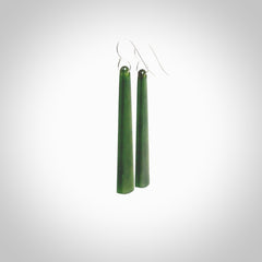 Hand crafted large, British Columbian Jade drop earrings with Sterling Silver Hooks. Jade drop earrings, packaged in a woven kete pouch.