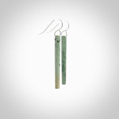 Hand crafted New Zealand Jade Jade drop earrings with Sterling Silver Hooks. Jade drop earrings, packaged in a woven kete pouch.