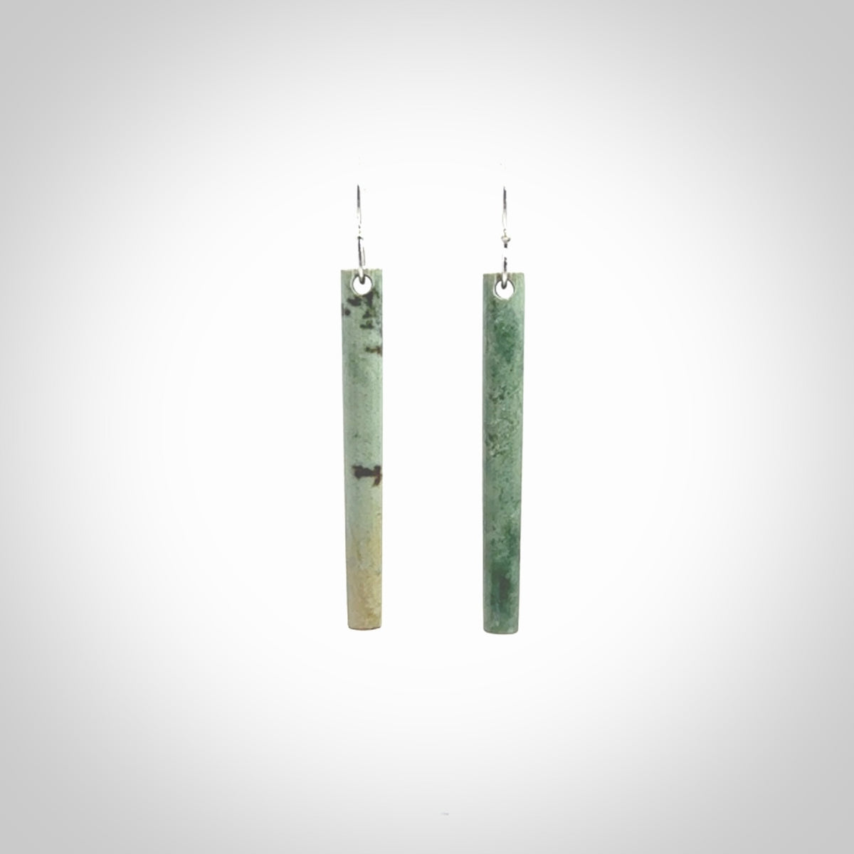 Hand crafted New Zealand Jade Jade drop earrings with Sterling Silver Hooks. Jade drop earrings, packaged in a woven kete pouch.