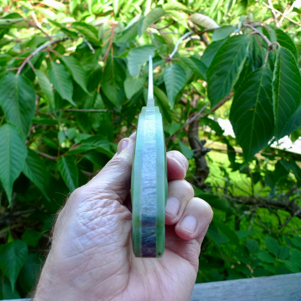 A hand carved large New Zealand Jade Haast Eagle knife display art. A large sized hand made Jade Haast eagle knife by New Zealand artist Kerry Thompson. One off work of art to display.