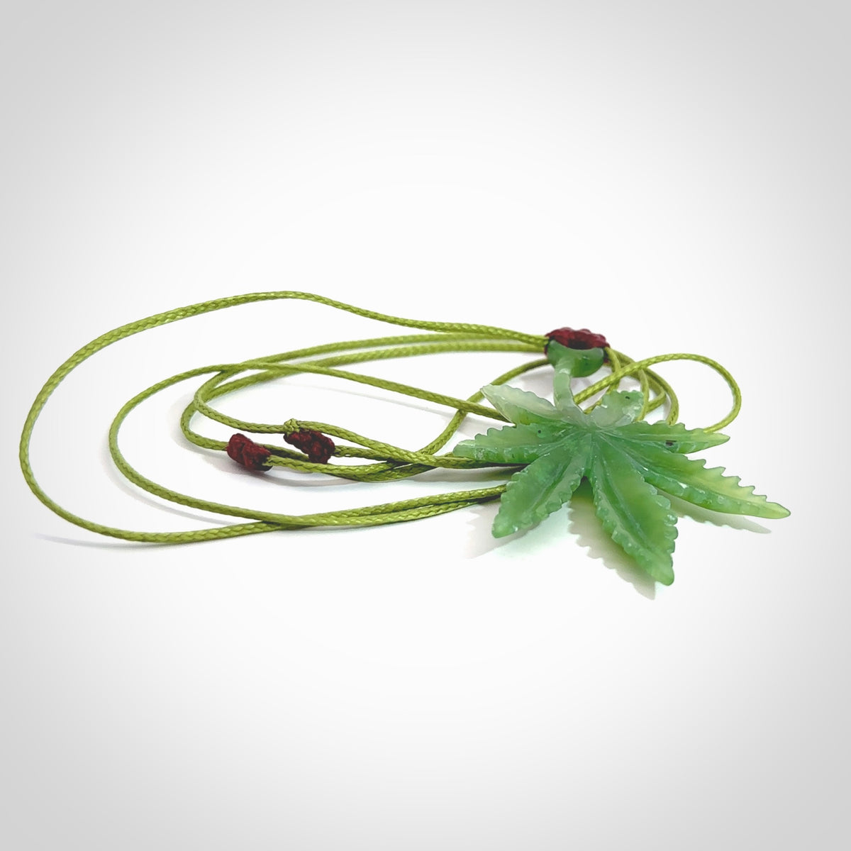 HANDMADE JADE GREEN STONE CANNABIS LEAF PENDANT. JADE MARIJUANA FLOWER ...