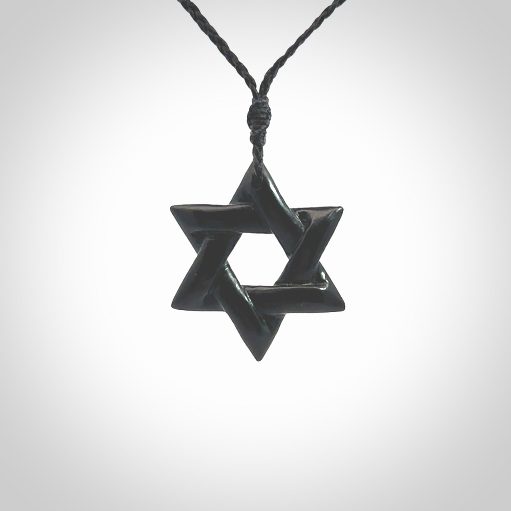 Hand carved Australian Black Jade Magen David pendant. Hand made Black Jade Star of David necklace.