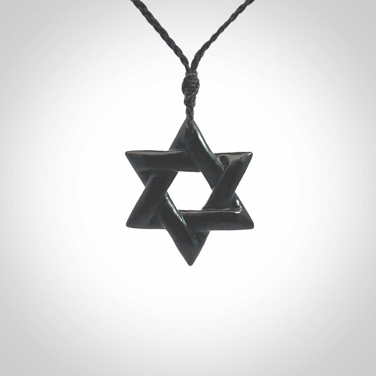 Hand carved Australian Black Jade Magen David pendant. Hand made Black Jade Star of David necklace.