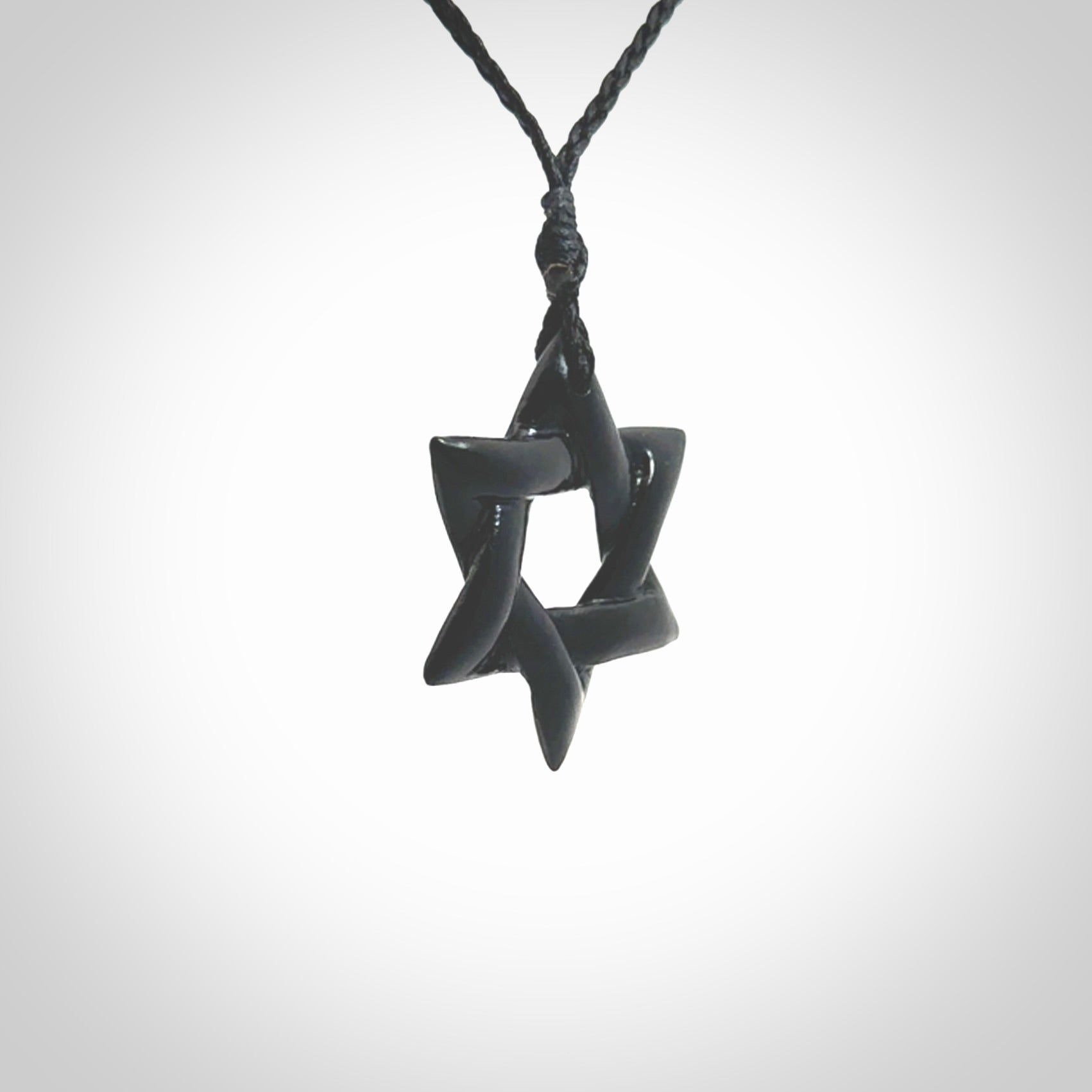 Hand carved Australian Black Jade Magen David pendant. Hand made Black Jade Star of David necklace.