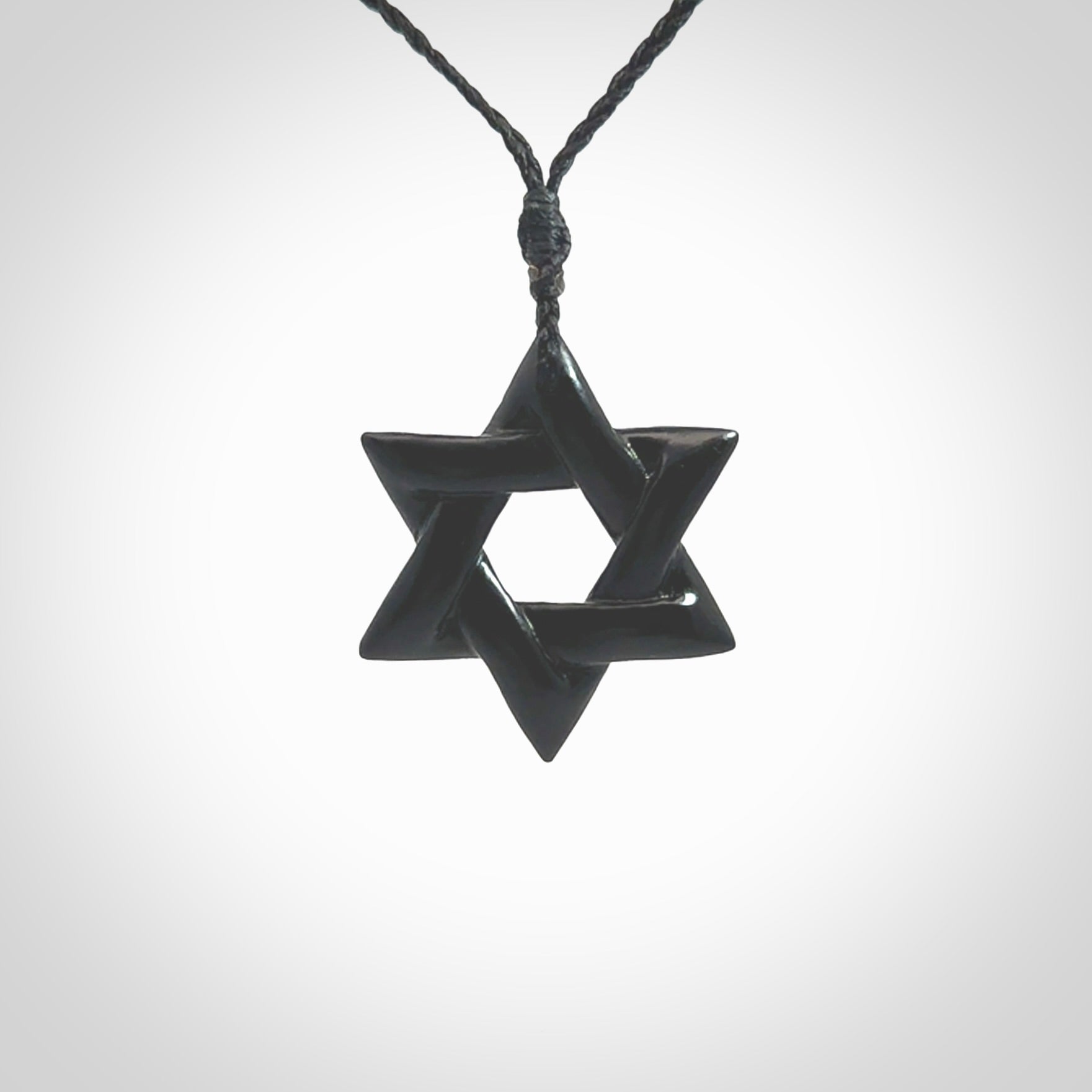 Hand carved Australian Black Jade Magen David pendant. Hand made Black Jade Star of David necklace.